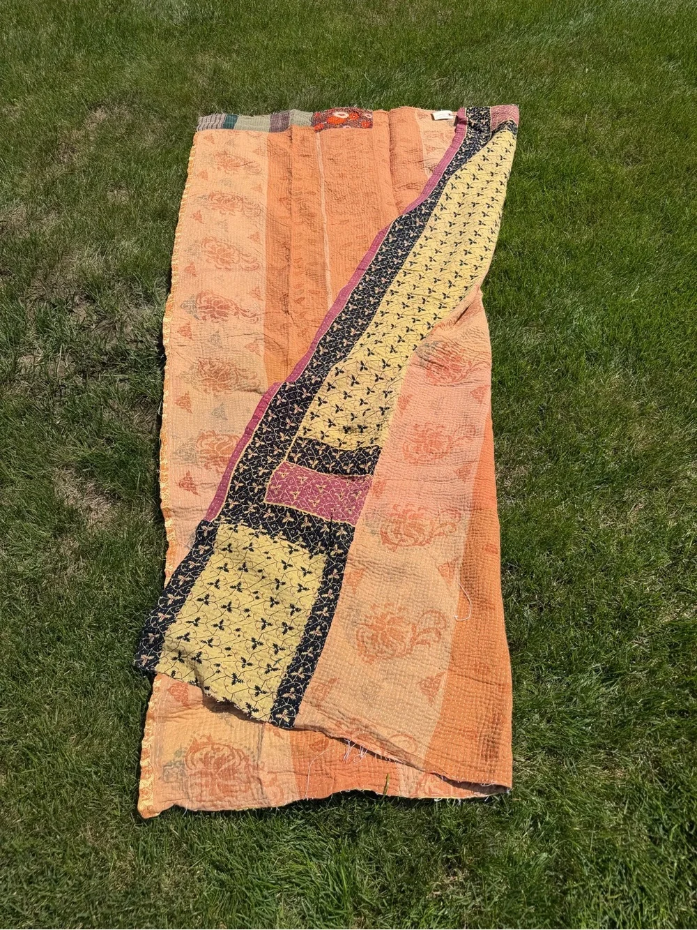 Vintage Hand-Stitched Kantha Quilt India Twin Bedspread Patchwork Floral